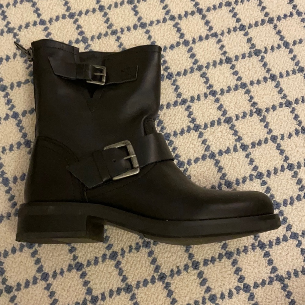 Black leather combat boots